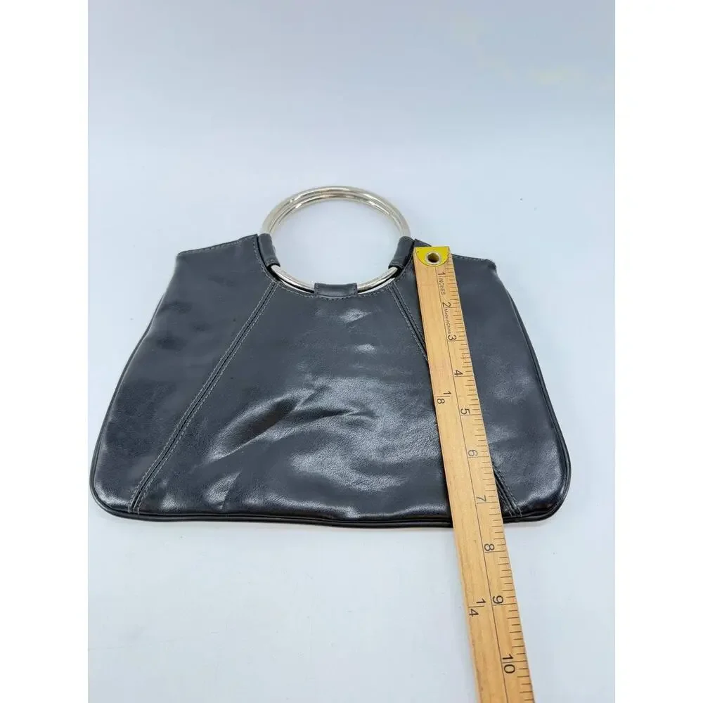 Giannini Black Ring Handle Clutch Purse Faux Leather Evening Handbag